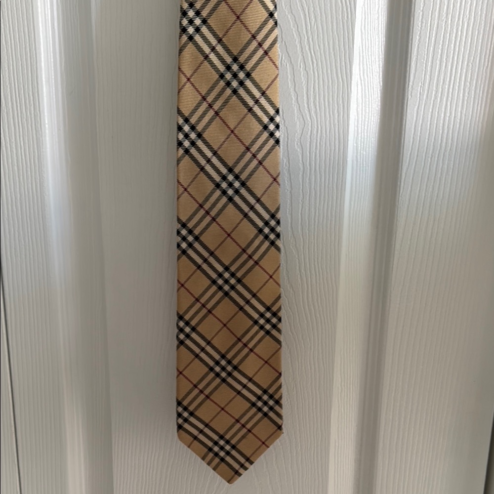 Burberry Tan and Black Check Silk Tie